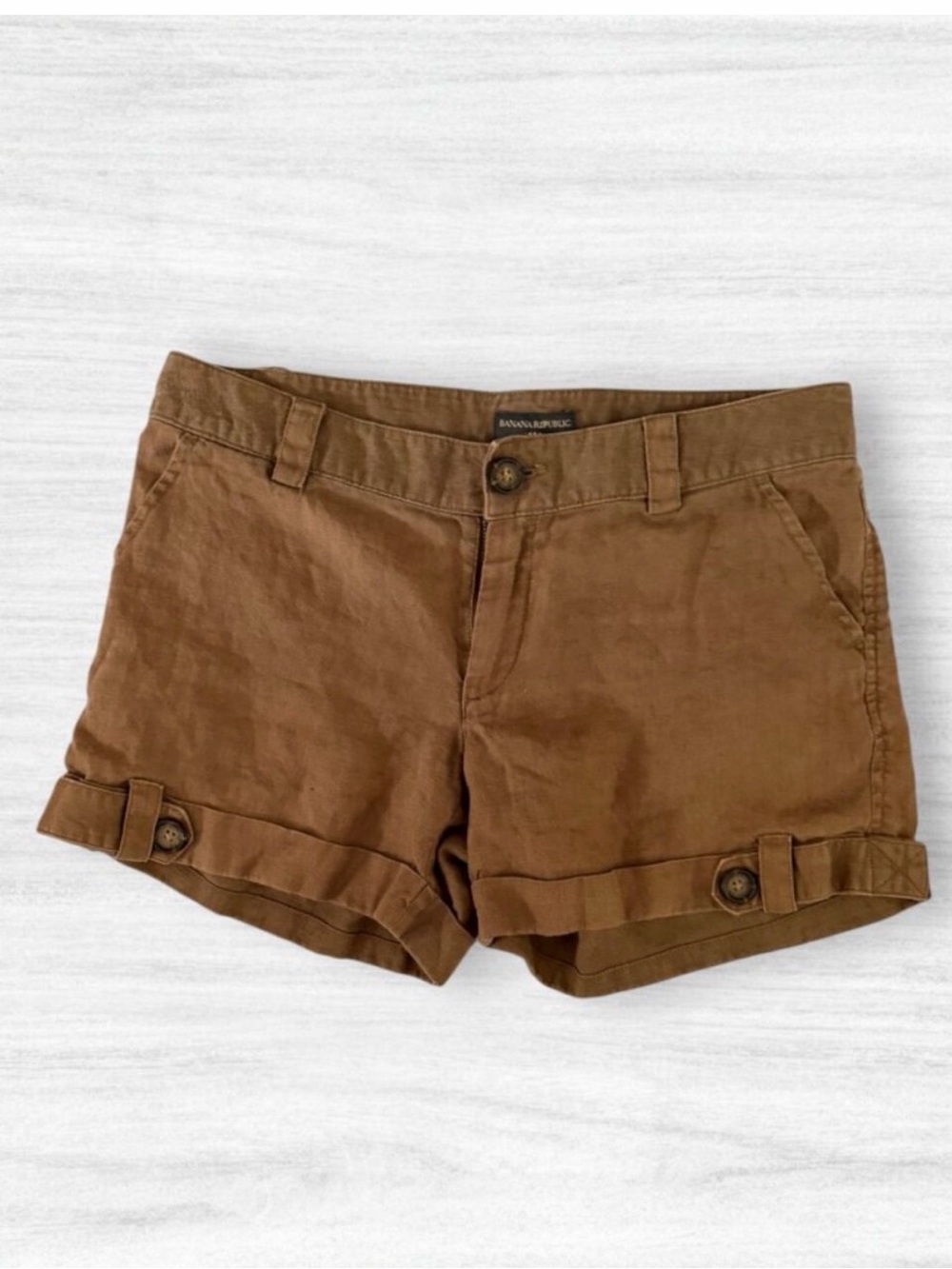 Banana Republic Linen Safari Utility Shorts Brown Button-Tab Cuffs Neutral 4